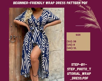 Beginner-Friendly Wrap Dress Pattern PDF | Boho Flutter Sleeve Maxi Dress | Romantic V-Neck Summer