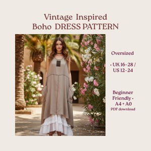 Plus Size Boho Maxi Dress Sewing Pattern: Oversize Linen Tunic (PDF)