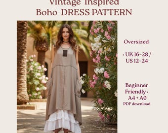 Plus Size Boho Maxi Dress Sewing Pattern: Oversize Linen Tunic (PDF)