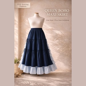 Patrón de falda maxi estilo bohemio Queen / Volantes multicapa, tallas grandes (PDF)