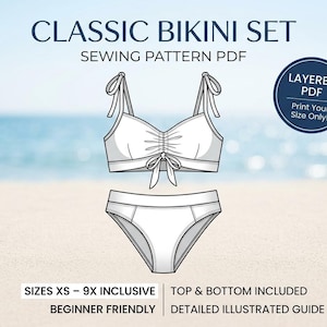 Classic Tie-Front Bikini Sewing Pattern | Illustrated PDF Guide