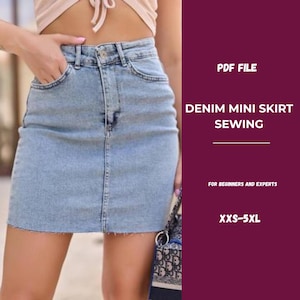 Denim Mini Skirt Sewing Pattern PDF – Jean Skirt Pattern A4 Printable – Sizes 38–66 – Advanced Sewing – 5 Pocket Design – Customizable Fit