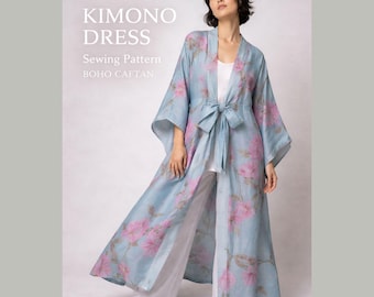 Kimono Dress Sewing Pattern Boho Kaftan PDF Oversized Maxi Robe Easy Loungewear Japanesque Gown