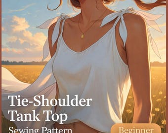 Tie Shoulder Tank Top Sewing Pattern Summer Boho Cami PDF Beginner Friendly Loose Fit