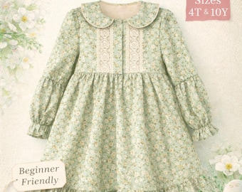 Cottagecore Girl Dress Sewing Pattern PDF, 3 Button Bodice Vintage Toddler Dress Tutorial, Lace Easter Dress Sizes 4T 10Y, Slow Fashion