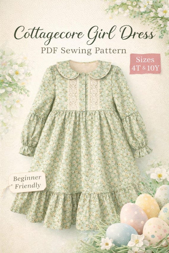 4t boho dress Vintage Boho Girls Dress PDF Pattern | Peter Pan Collar | Sizes 4T and 10Y