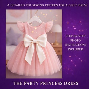 Patrón de vestido de fiesta con volantes de tul, tallas 2T, 3T, 5-6, 12-14 años, conjunto de cumpleaños para niña en formato PDF.
