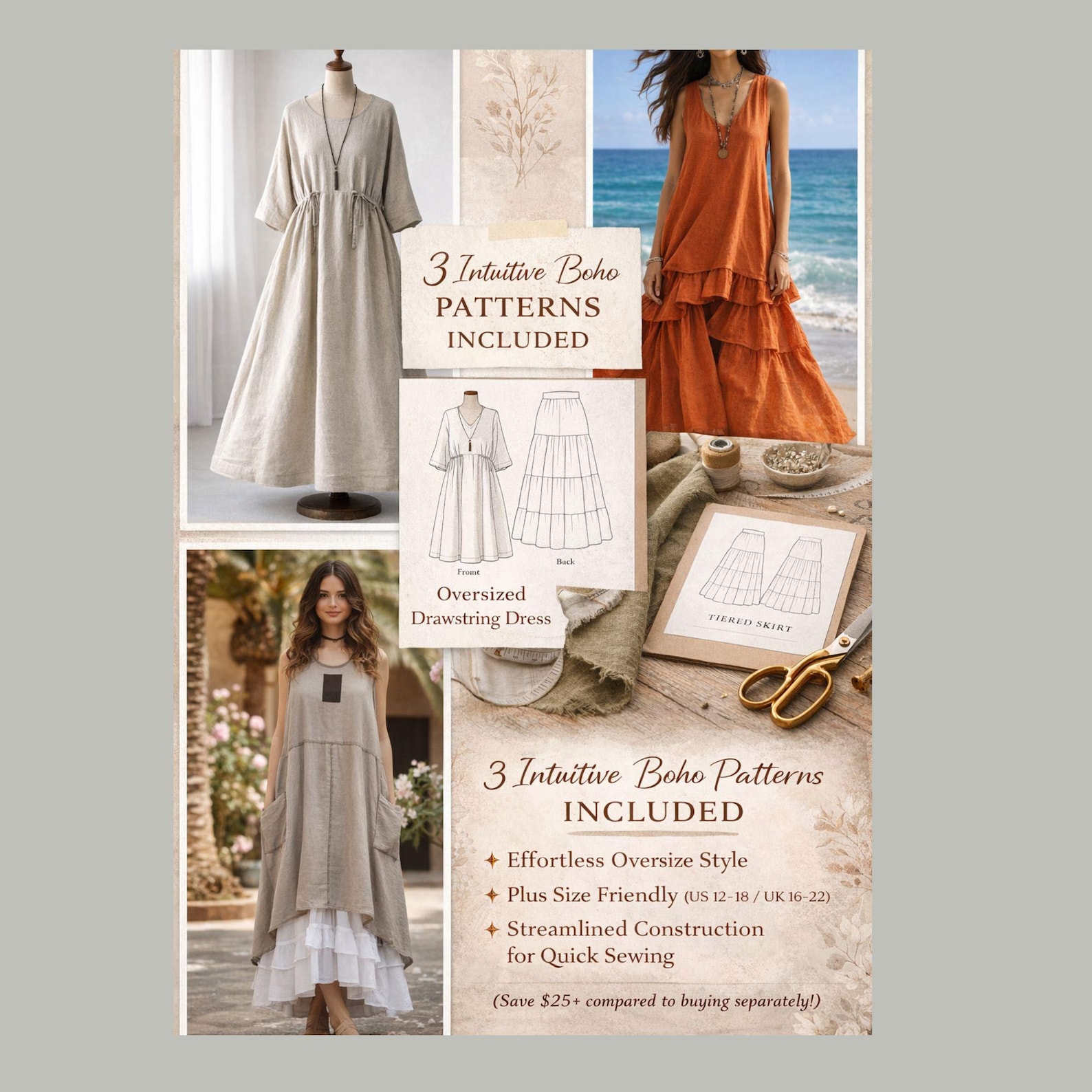 DIY Boho Capsule Wardrobe Guide With 3 Free Sewing Patterns & Layering ...