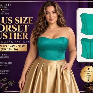 Plus Size Corset Sewing Pattern PDF, Curvy Bustier Top Tutorial US 14W-32W, Boned Renaissance Crop Top Pattern, Extended Sizes PDF Pattern