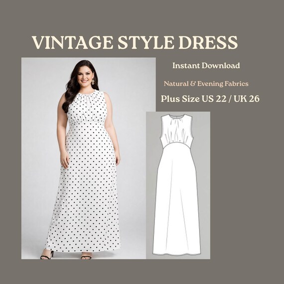 Plus Size 1950s Dress Pattern, Retro Curvy Fit (A0 & A4 Digital Sewing)