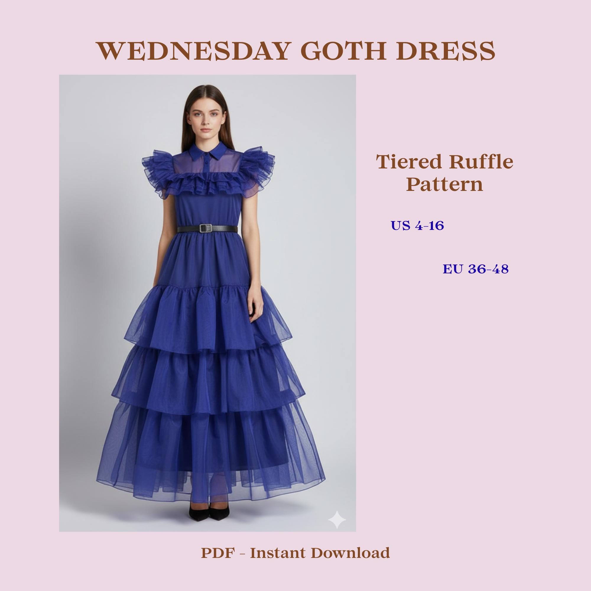 Wednesday Goth Dress Sewing Pattern | Tiered Ruffle Midi (PDF Pattern ...
