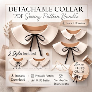 Abnehmbarer Peter Pan Kragen Schnittmuster (2 Styles) + Manschetten