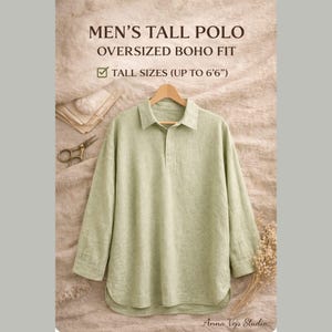 Big Tall Mens Polo Shirt Sewing Pattern Oversized Boho Linen Shirt PDF Modern Fit