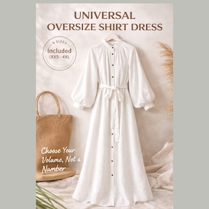 Patrón de vestido camisero extragrande / Corte holgado XXS-4XL / Patrón de costura en PDF de lino y algodón