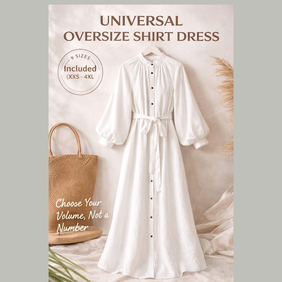 Oversized Shirt Dress Pattern | Loose Fit XXS-4XL | Linen & Cotton PDF  Sewing Pattern