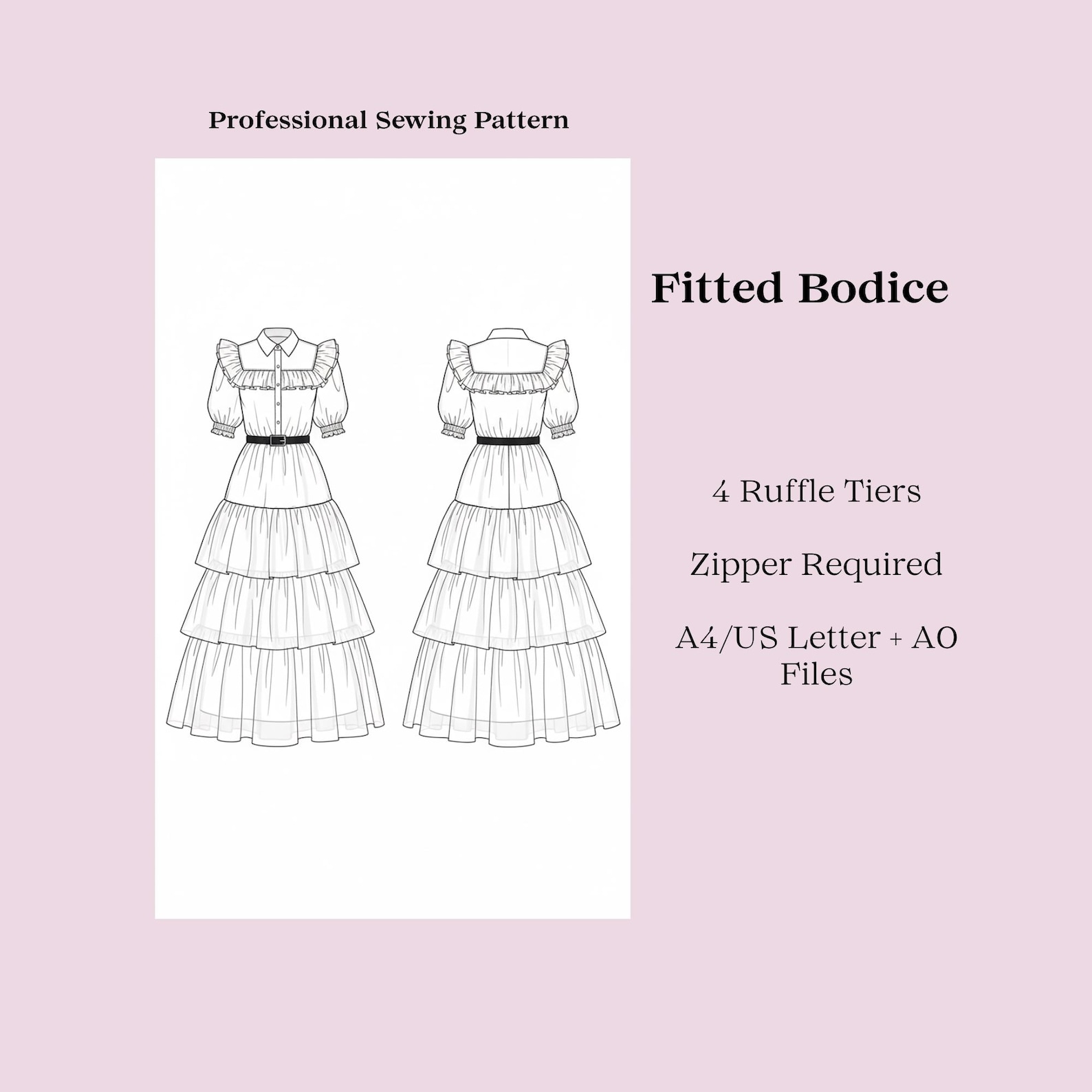 Wednesday Goth Dress Sewing Pattern | Tiered Ruffle Midi (PDF Pattern ...