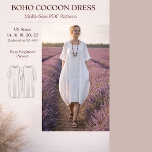 Loose Fit Maxi Dress Pattern | Boho Oversized Tunic | Cocoon  | Plus Size Friendly | Simple Summer