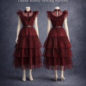 Wednesday Goth Dress Sewing Pattern | Tiered Ruffle Midi (PDF Pattern)