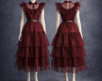 Molde para Vestido Gótico de Quarta-feira | Midi com Babados em Camadas (Molde em PDF)
