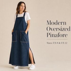 Oversized Maxi Pinafore Dress Sewing Pattern, Modern Jumper PDF, Easy Beginner