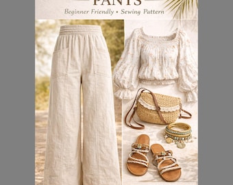 Palazzo Pants Sewing Pattern PDF Wide Leg Trousers High Waist Beginner Easy Sew