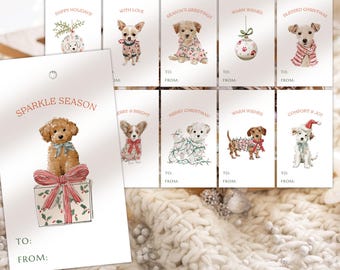 Christmas Dog Gift Tags: Watercolor Illustrations (PDF & JPG)