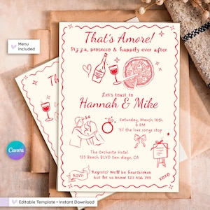 That&#39;s Amore Engagement Party Invitation & Menu: Italian Wedding (Canva Template)