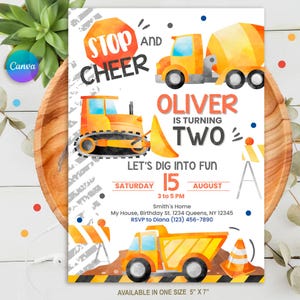 Convite de aniversário de construção, convite para festa de caminhão basculante, convite editável, download instantâneo, cartão de aniversário para meninos, tema de construção