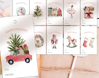 Vintage Christmas Gift Tags: Watercolor Illustrations (PDF & JPG)