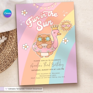 Capybara Pool Party Invitation: Editable Summer Birthday Card (Digital Download)