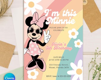 Retro Minnie Mouse Birthday Invitation | Summer Pool Party (Editable Canva Template)