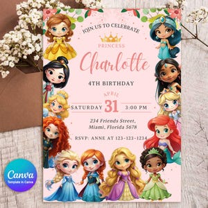 Kleine Prinzessin Geburtstagseinladung, bearbeitbare Canva Vorlage, Pink & Gold, Kleinkind Prinzessin Karte, anpassbare digitale Einladung für Mädchen