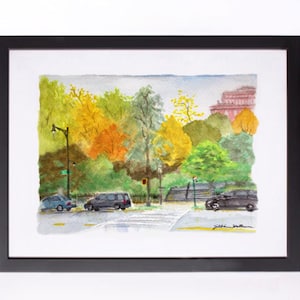 Art Print &quot;Morningside Park in Fall&quot; Morningside Park Harlem NYC Watercolor Painting