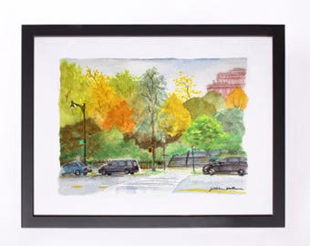 Impression d’art « Morningside Park in Fall » Morningside Park Harlem NYC Aquarelle Peinture