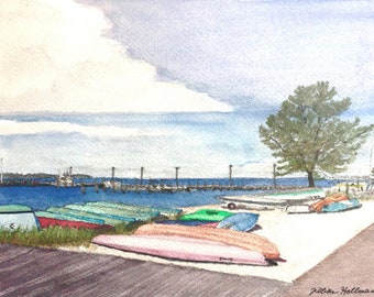 Art Print Fire Island Colorful Kayaks Watercolor of Saltaire