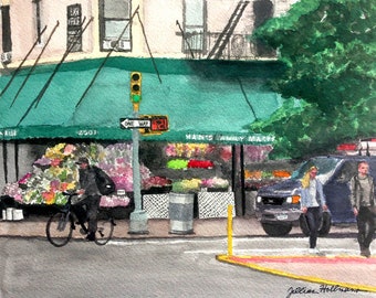 Art Print Upper West Side Bodega NYC Watercolor Painting &quot;Han&#39;s Family Market&quot;