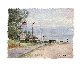 Art Print Fire Island West Bay Prom at Dusk Watercolor of Saltaire