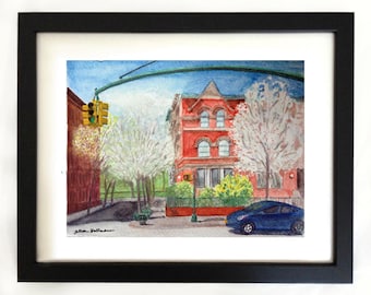 Impresión artística de "Spring on 115th Street" Harlem NYC Watercolor Painting
