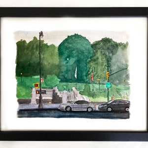 Art Print St. Nicholas Park Harlem NYC Watercolor Painting &quot;Summer at St. Nicholas Park&quot;