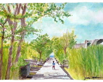 Art Print of Fire Island Saltaire Watercolor &quot;Tucker on Surf&quot;