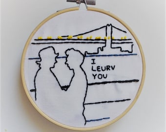 Regalo de San Valentín de bricolaje para fanáticos de películas clásicas, patrón de bordado I Leurv You, arte de aro de bricolaje, patrón PDF, descarga instantánea, cita de amor