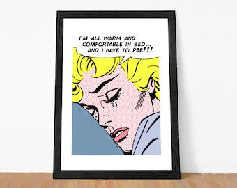 funny original pop art print, bathroom wall decor, bedroom wall decor, original pop art poster, roy lichtenstein, comic art, meme