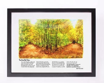 Art Print Graduation Present &quot;The Road Not Taken&quot;  Frost Poem Watercolor Painting