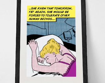 Impresión de póster misántropo de arte pop, disponible en papel o lienzo, estilo Roy Lichtenstein, arte cómico