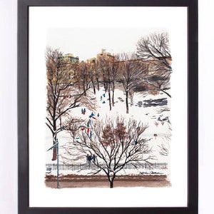 Art Print Snow Day in Morningside Park Watercolor of Harlem NYC