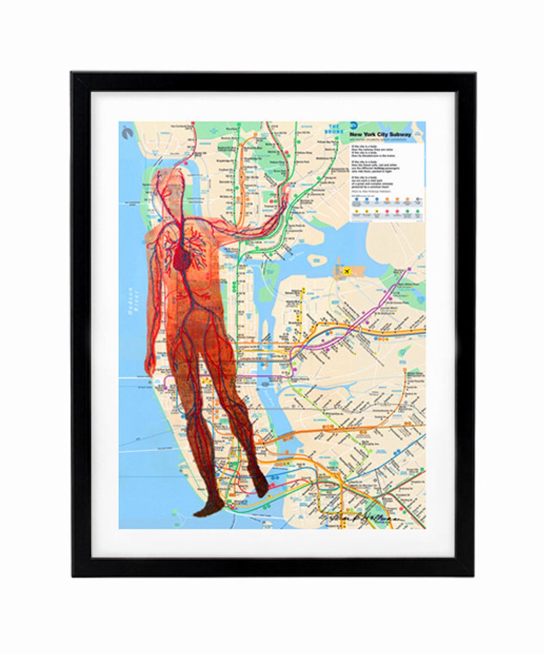 Art Print, Altered NYC Subway Map With Poem, Mixed Media