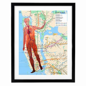 art print, gewijzigde NYC metro kaart met gedicht, mixed media poster print, manhattan, kaart kunst, NYC kunst aan de muur, metro kunst