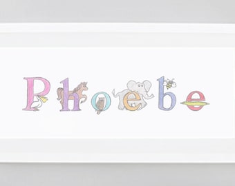 Digital PDF File with Custom Wall Art for Baby's Room, Baby's Name in Animal Alphabet Letters