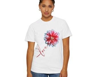 Floral Love T-Shirt: Garment-Dyed Comfort Colors Tee, Valentine's Day, Galentine Matching Outfit, Work, School, Hangout Garment, MustHave