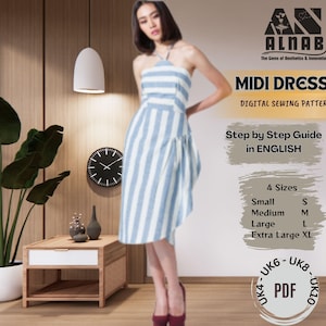 Midi Dress PDF Sewing Pattern | Women’s Dress Pattern | Summer Dress Pattern for DIY Sewing | 4 Sizes S, M, L, XL Digital Mini Dress Pattern